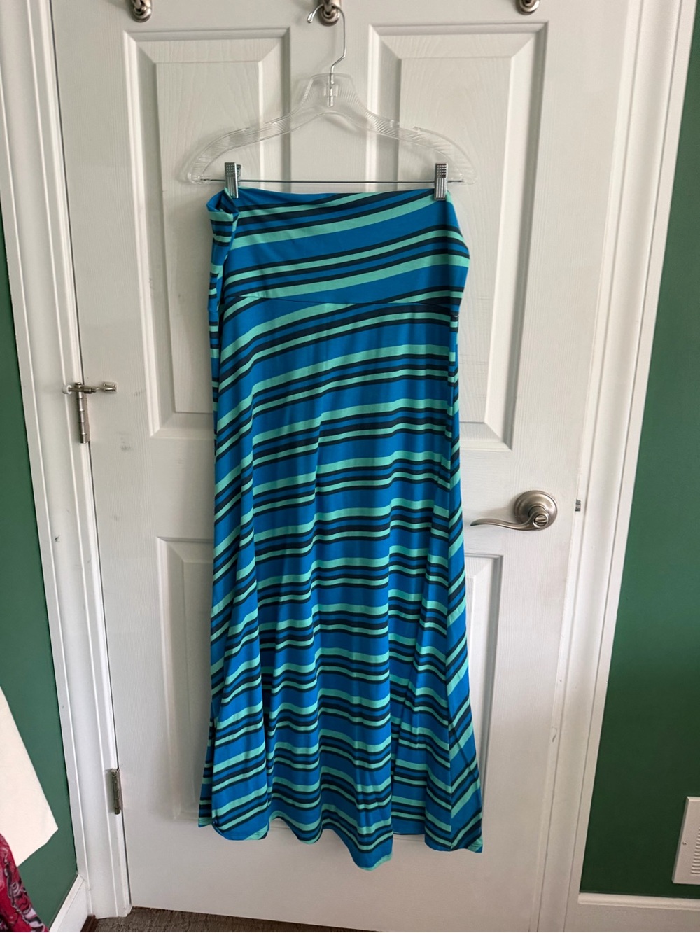 LuLaRoe Striped Teal and Navy Maxi Skirt